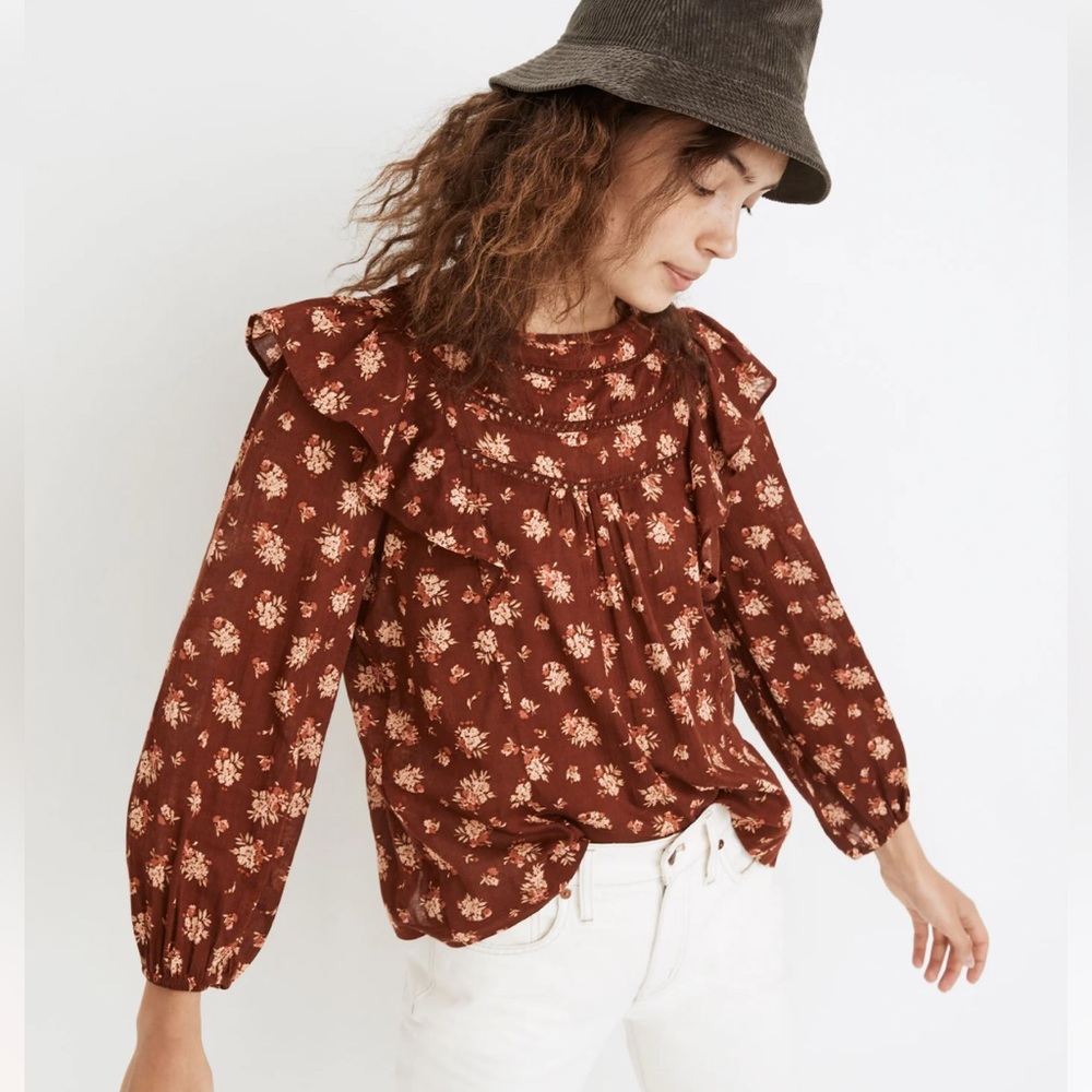 Madewell Ladder-Trim Ruffle Top in Homestead Bouquet